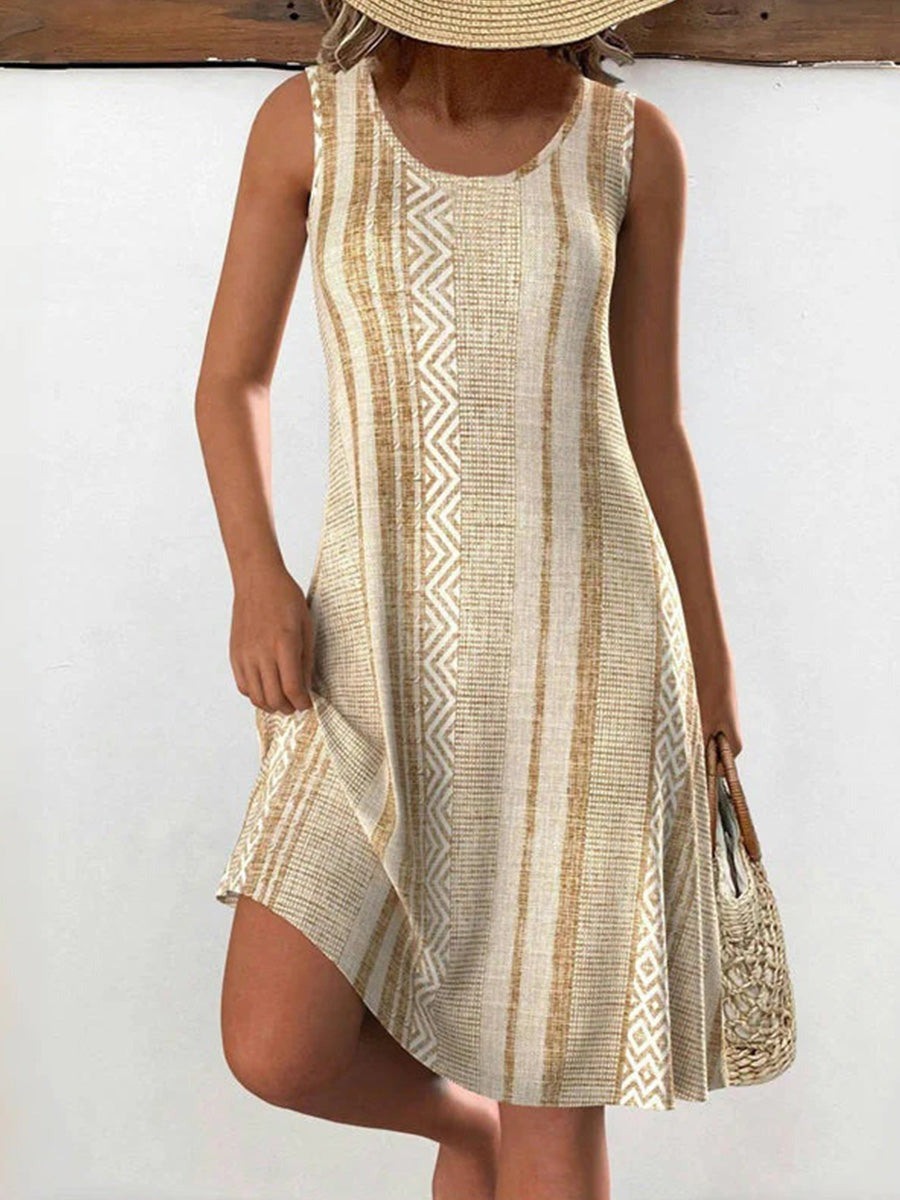 Casual Vintage Round Neck Sleeveless Midi Dress