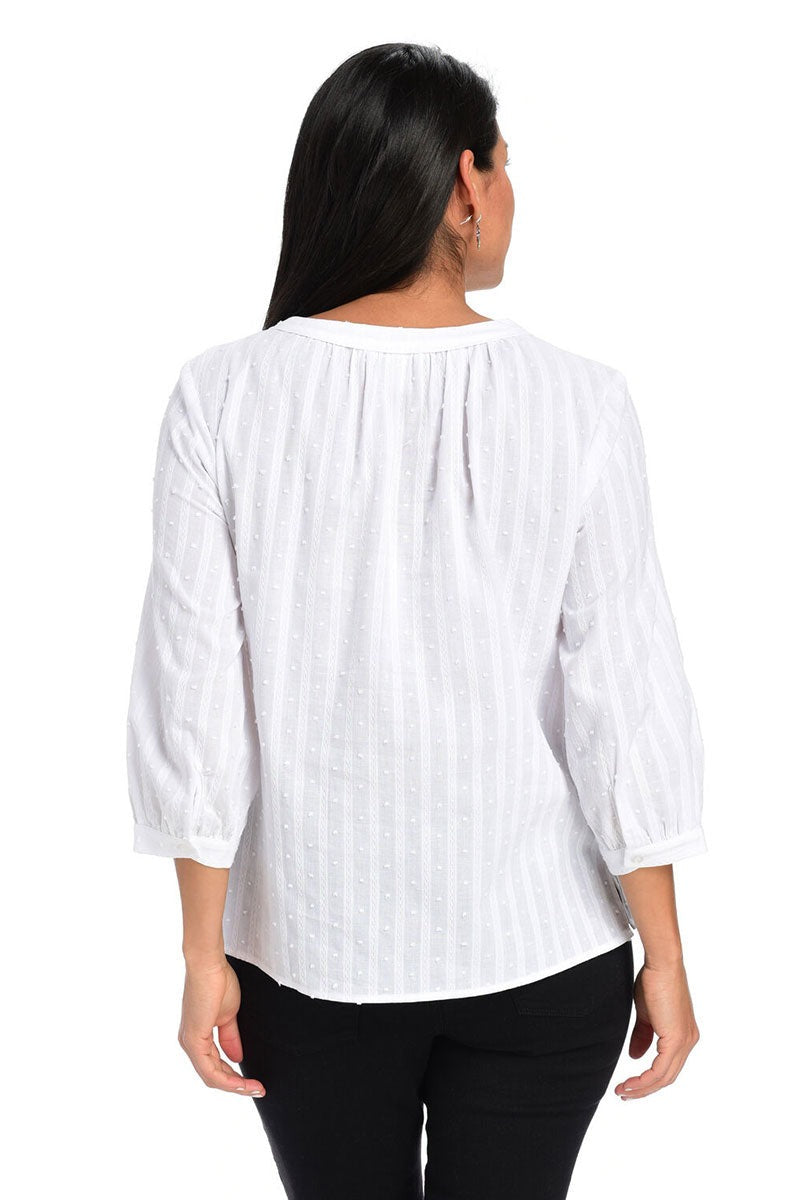 White Plain Round Neck 3/4 Sleeve Loose Comfy Blouse