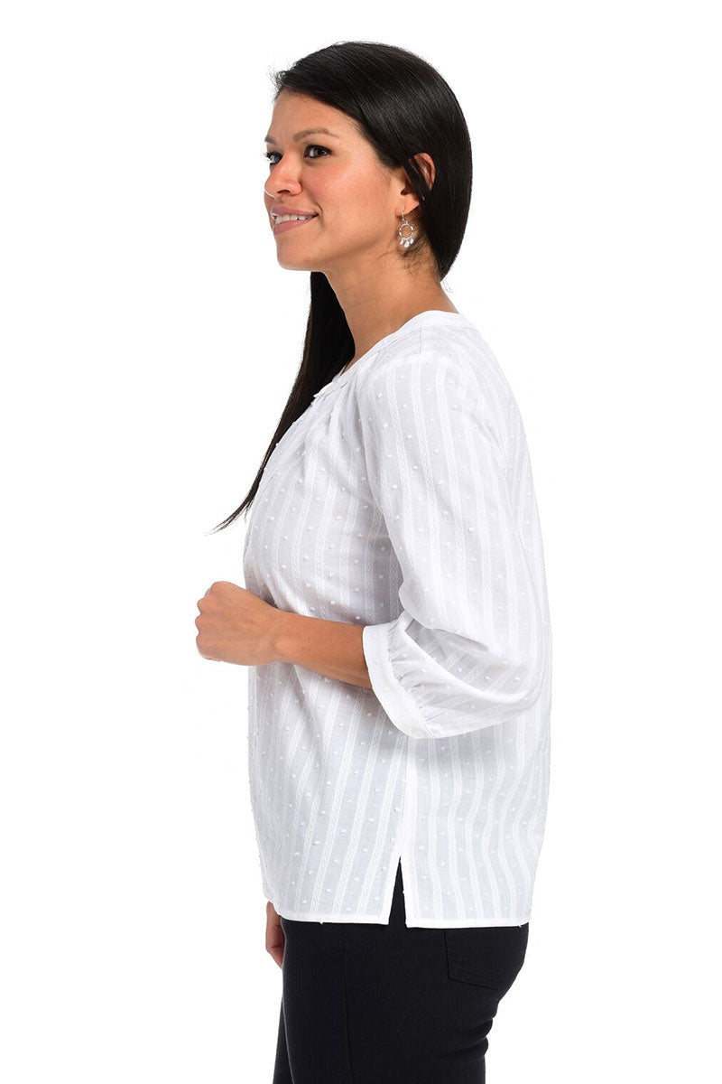White Plain Round Neck 3/4 Sleeve Loose Comfy Blouse