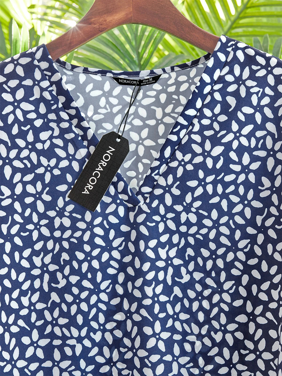 Floral V Neck Three Quarter Sleeve Blouse