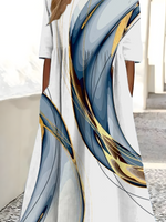 Gradient Abstract Line Print Half Sleeve Maxi Shirt Dress