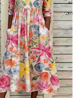 Floral Crew Neck Half Sleeve A-Line Maxi Dress