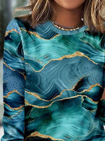 Abstract Marble Print Crew Neck Long Sleeve Casual Tee