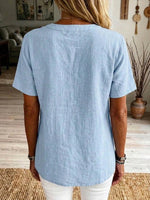 Stand Collar Side Button Linen Blend Short Sleeve Casual Shirt