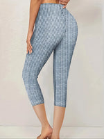 Striped Print Elastic Waist H-Line Capri Leggings