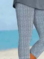 Striped Print Elastic Waist H-Line Capri Leggings