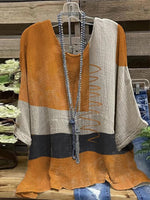 Yellow Casual Round Neck Color Block Long Sleeve Blouse