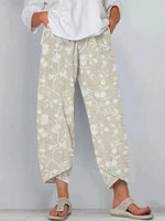 Floral Print Natural Waist A-Line Ankle Harem Casual Pants