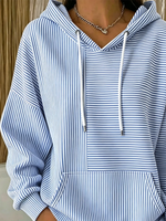 Striped Drawstring Hooded Sweatshirt With Kangaroo Pocket