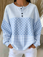 Striped Polka Dot Plaid Spliced Henley Top