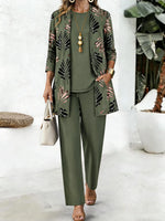 Women Leaf Print Long Sleeve Casual Spring/Fall Multi-Piece Set Matching Set