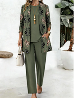 Women Leaf Print Long Sleeve Casual Spring/Fall Multi-Piece Set Matching Set
