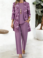 Women Floral Print Long Sleeve Casual Spring/Fall Multi-Piece Set Matching Set