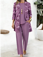 Women Floral Print Long Sleeve Casual Spring/Fall Multi-Piece Set Matching Set