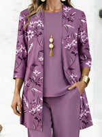 Women Floral Print Long Sleeve Casual Spring/Fall Multi-Piece Set Matching Set