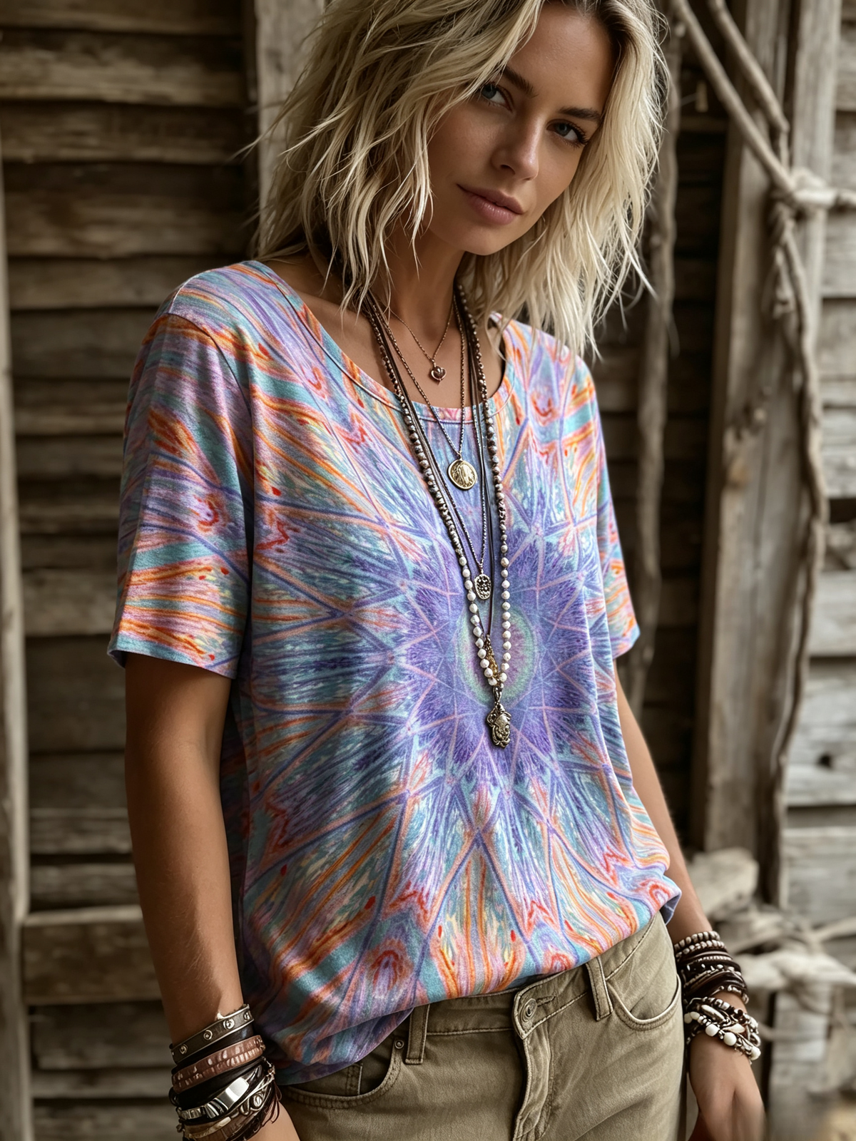 Casual Abstract Print Crew Neck Short Sleeve T-shirt