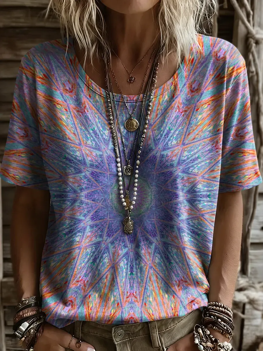 Casual Abstract Print Crew Neck Short Sleeve T-shirt