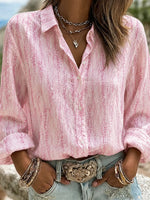 Shawl Collar Long Sleeve Plain Lightweight Casual Regular Fit Shirt For Women