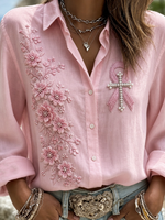 Shawl Collar Long Sleeve Floral Print Lightweight Regular Fit Shirt For Women
