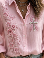Shawl Collar Long Sleeve Floral Print Lightweight Regular Fit Shirt For Women