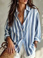 Casual Shirt Collar Long Sleeve Striped Printing Regular Micro-Elasticity Loose Shirt For Women