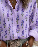 Vintage Shirt Collar Long Sleeve Floral Printing Regular Micro-Elasticity Loose Shirt For Women