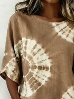 Vintage Crew Neck Half Sleeve Abstract Printing Regular Micro-Elasticity Regular Fit Blouse For Women