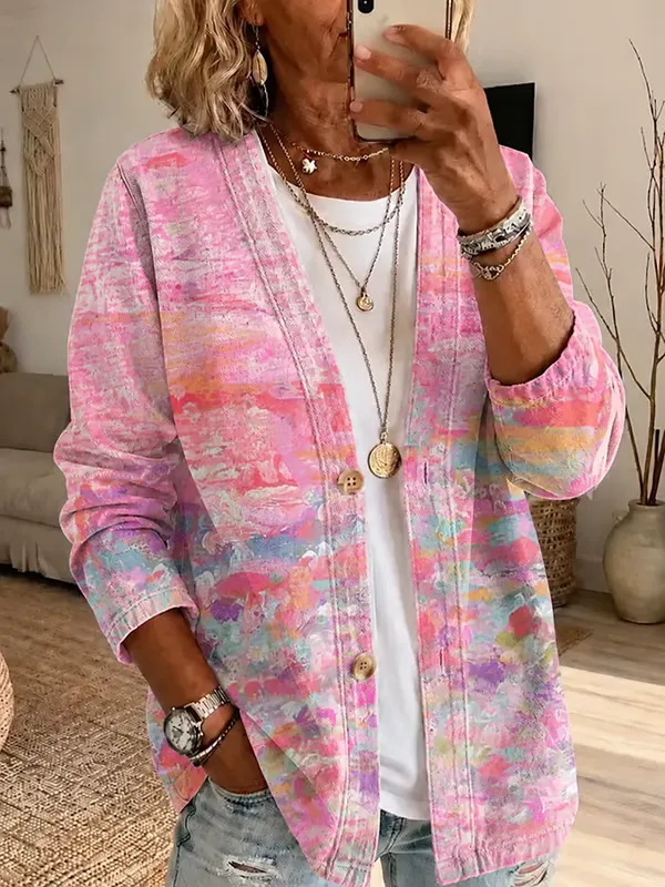 Women Spring/Fall Outerwear Casual Printing Abstract Long Sleeve Jacket
