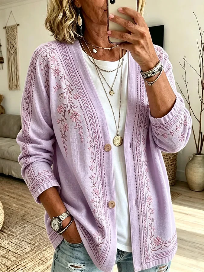 Women Spring/Fall Outerwear Casual Printing Floral Long Sleeve Jacket