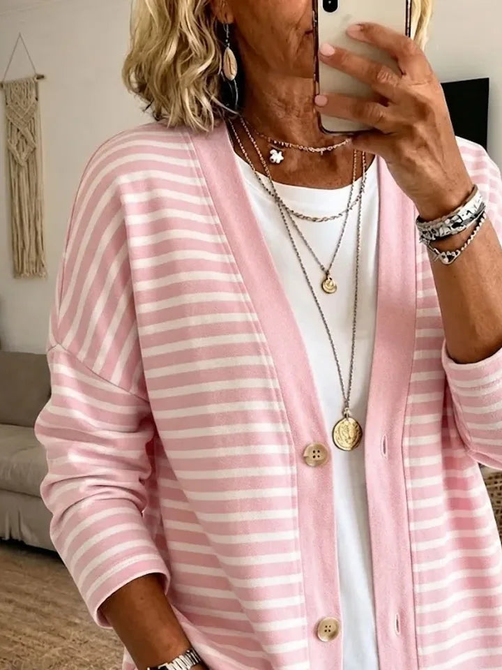 Women Spring/Fall Outerwear Casual Printing Striped Long Sleeve Jacket