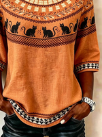 Vintage Crew Neck Half Sleeve Halloween Printing Regular Micro-Elasticity Regular Fit Blouse For Women