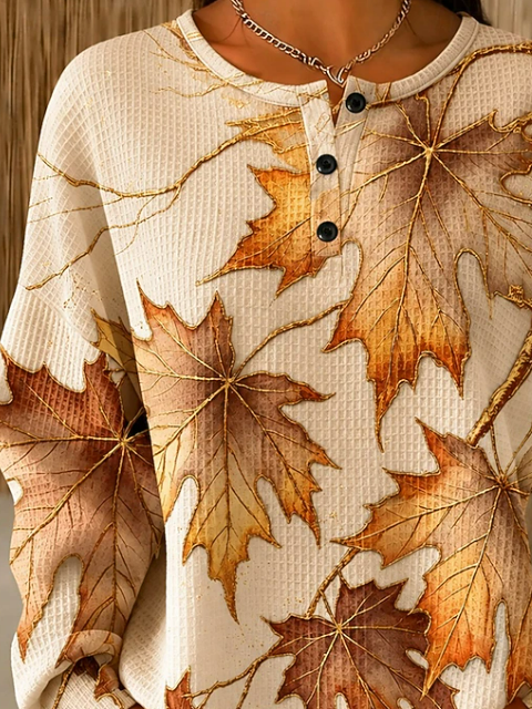 Casual Maple Leaf Crew Neck Sweatshirt