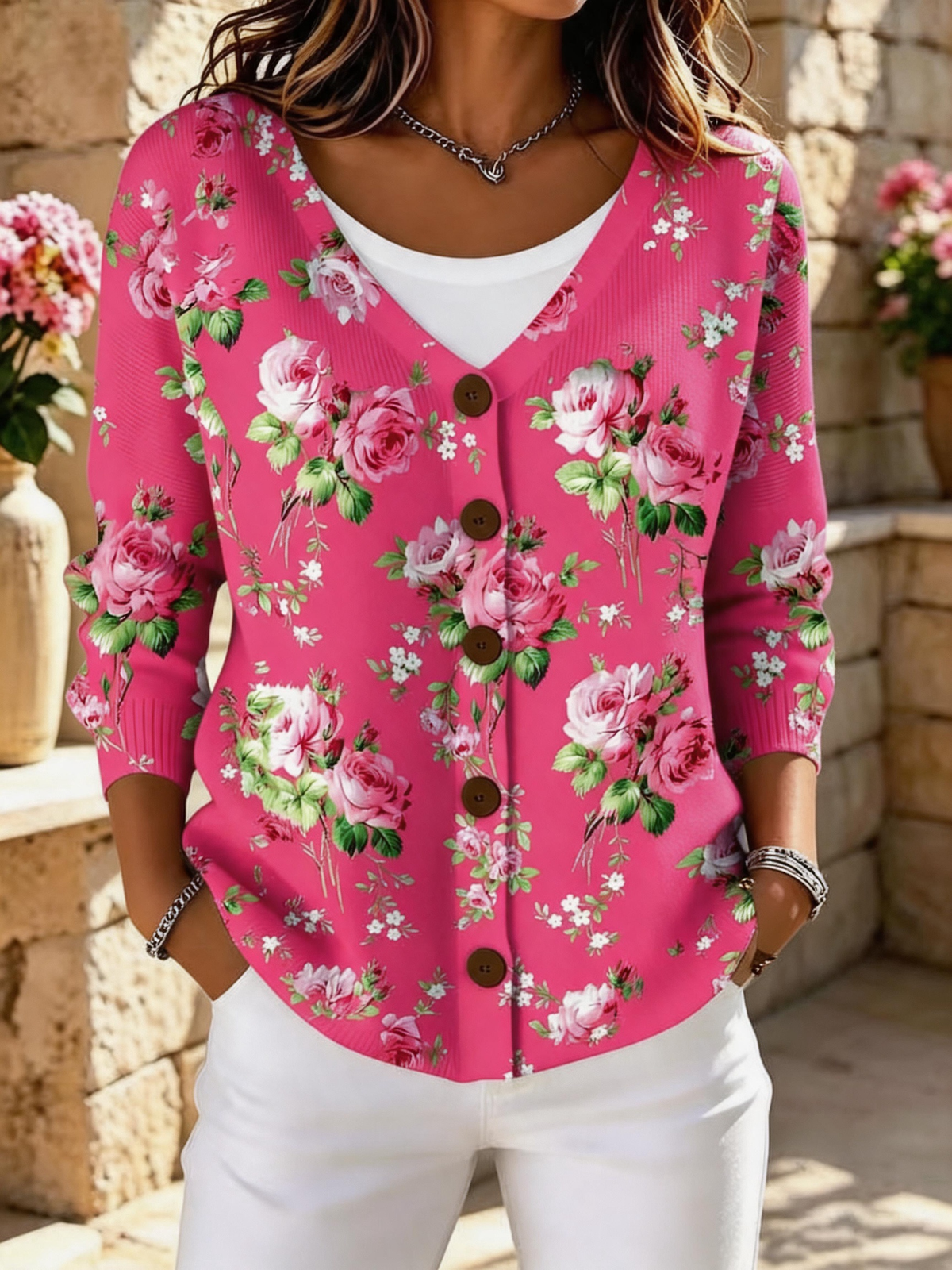 Casual Women Floral Long Sleeve Comfy Vintage Cardigan
