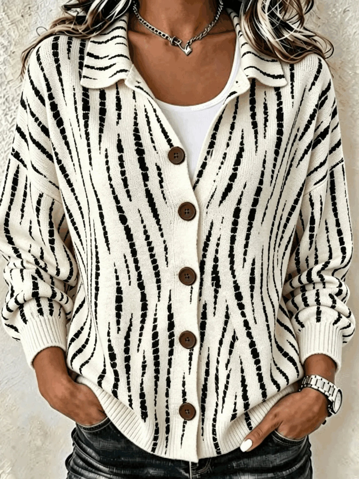Women Abstract Long Sleeve Comfy Casual Cardigan