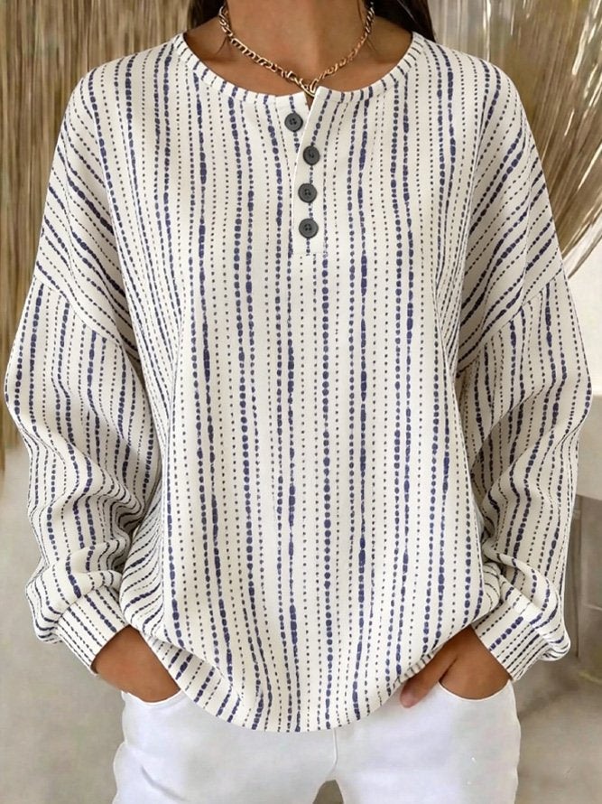 Casual Geometric Henley Collar Sweatshirt