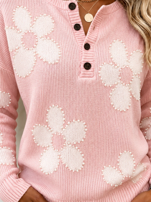 Casual Floral Henley Collar Long Sleeve T-shirt