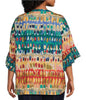 Knit Multi Print Banded Y-Neck Elbow Flounce Sleeve Top