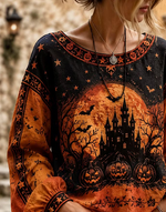 Women Halloween Casual Blouse Crew Neck Long Sleeve Printing Top