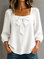 Women Plain Casual Blouse Square Neck Long Sleeve Top