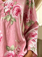 Vintage Floral V Neck Long Sleeve T-shirt