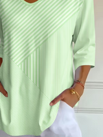 Casual Striped V Neck Three Quarter Sleeve T-shirt