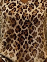 Vintage Leopard V Neck Short Sleeve T-shirt