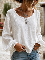 Women Floral Casual Blouse Crew Neck Long Sleeve Printing Top