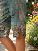 Vintage Floral Natural Printing Straight Pants Shorts