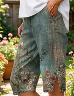 Vintage Floral Natural Printing Straight Pants Shorts