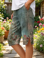 Vintage Floral Natural Printing Straight Pants Shorts