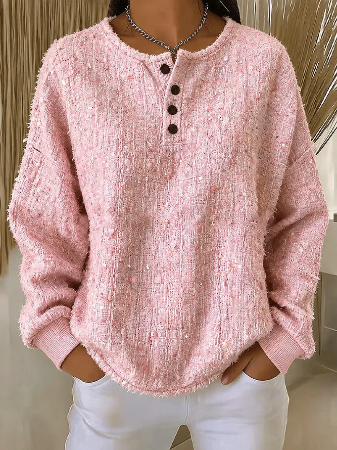 Casual Plain Henley Collar Long Sleeve Sweatshirt