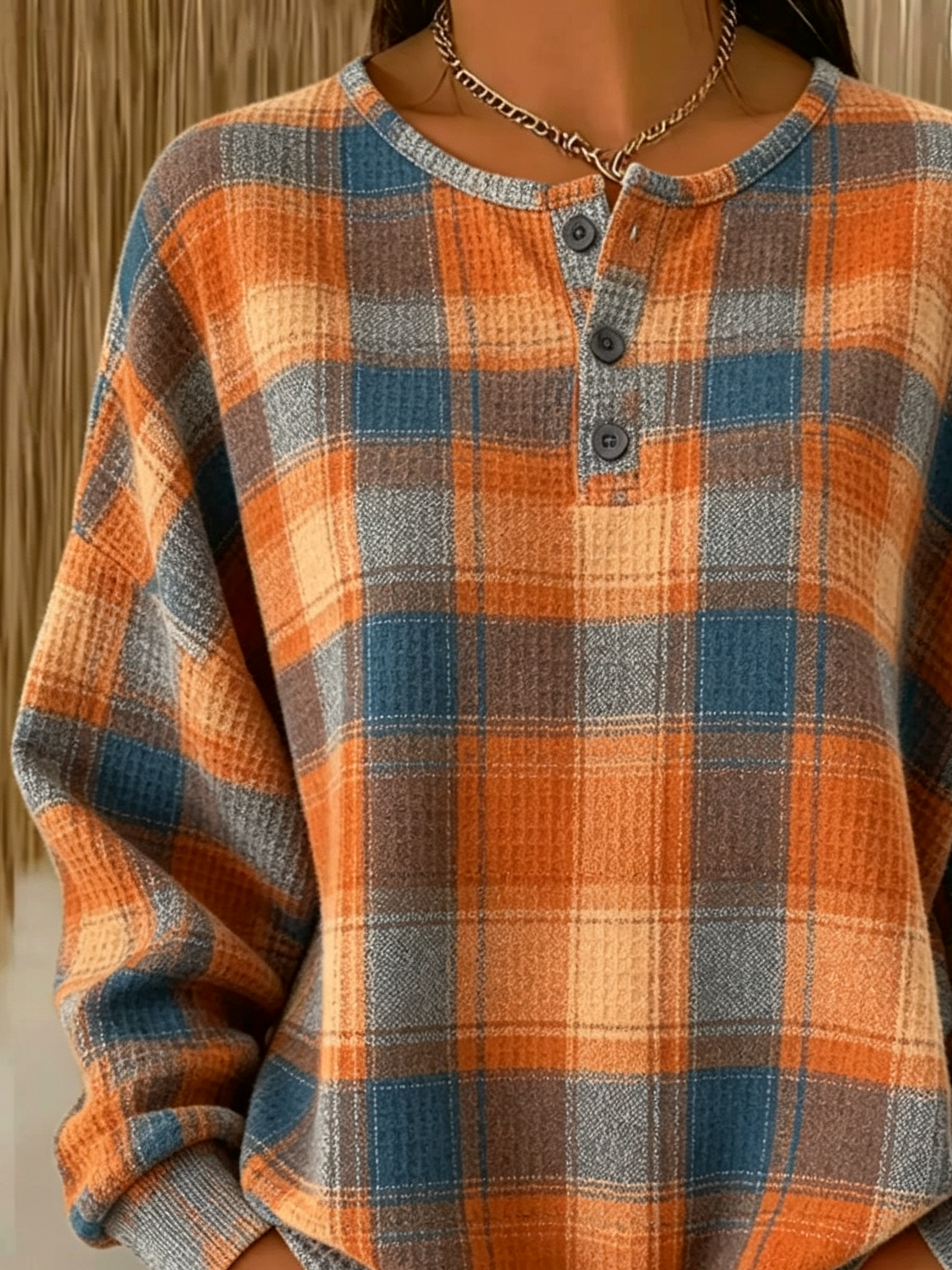Casual Plaid Crew Neck Long Sleeve Sweatshirt