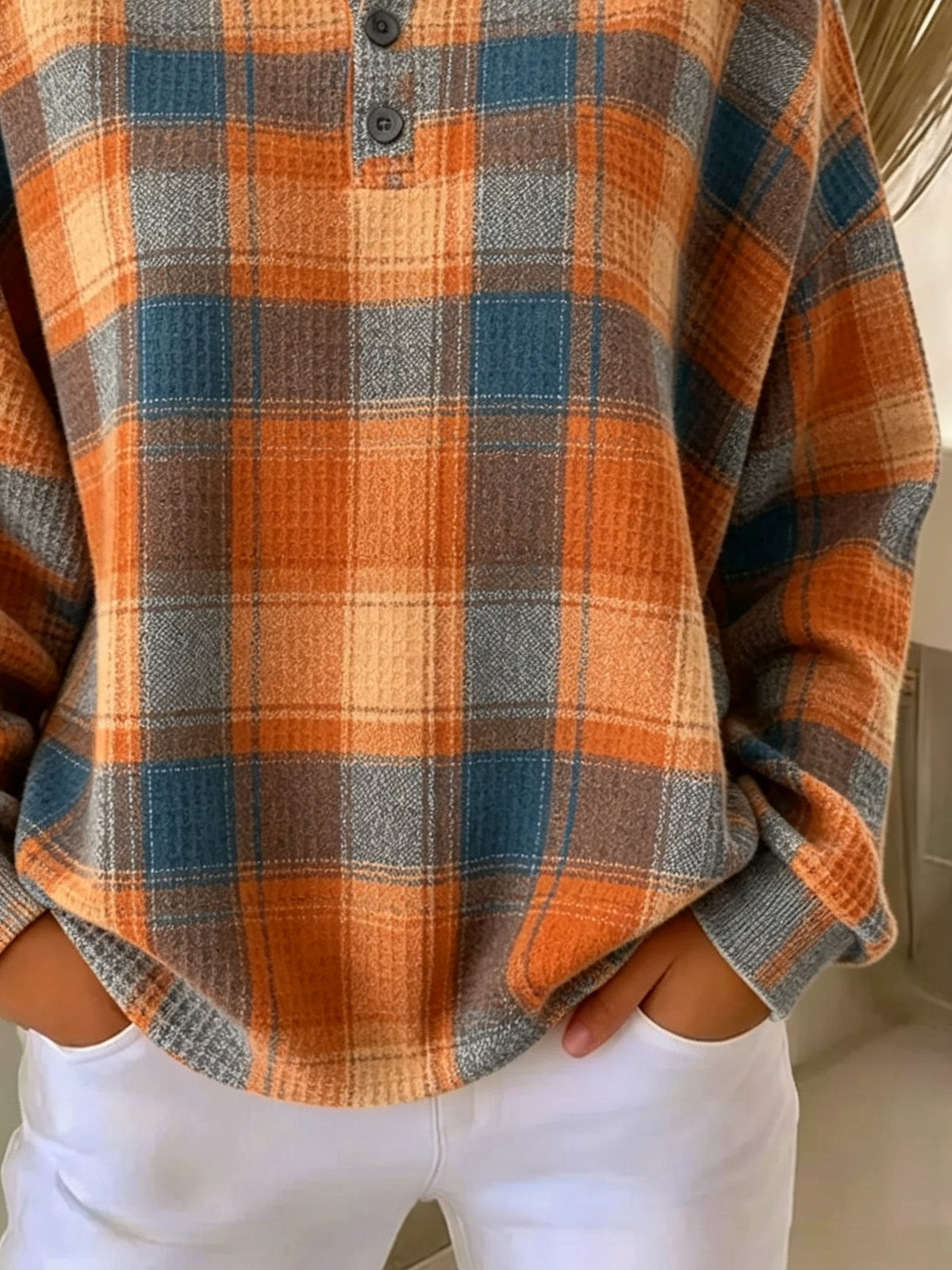 Casual Plaid Crew Neck Long Sleeve Sweatshirt