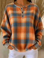 Casual Plaid Crew Neck Long Sleeve Sweatshirt